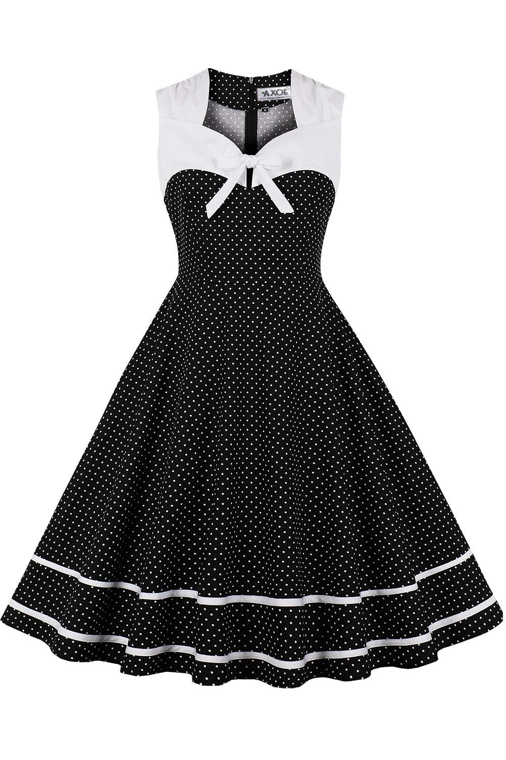 AXOE Damen Petticoat Kleid Rockn Roll Abendkleid 50er Jahre Knielang Schwarz Weiß Punkte Gr.46, XXL