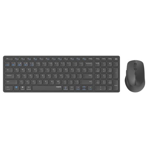 Rapoo Kabellose Tastatur, Multi-Modus, wiederaufladbar, Blade 9700 m (Set Tastatur und Maus, wiederaufladbare Tastatur 99 Tasten, AZERTY-Maus, 5 Tasten, Akkulaufzeit 12 Monate, ideal für Laptop)