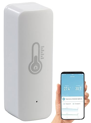 Luminea Home Control ZigBee Thermometer: ZigBee-Temperatur- & Luftfeuchtigkeits-Sensor mit App, Sprachsteuerung (ZigBee Temperaturfühler, ZigBee Thermometer Alexa, Infrarotheizung)