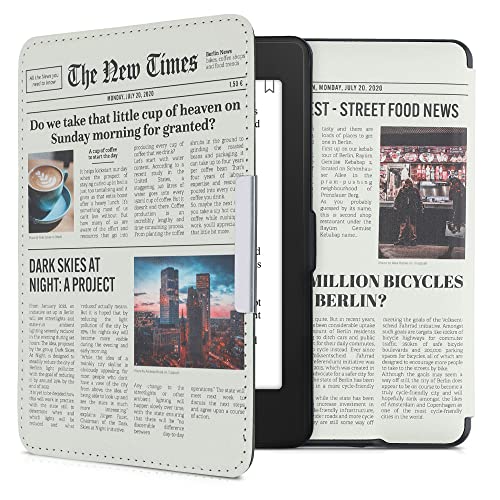 kwmobile Klapphülle kompatibel mit Amazon Kindle Paperwhite - Hülle eReader (für Modelle bis 2017) - Newspaper Mehrfarbig Schwarz Sand