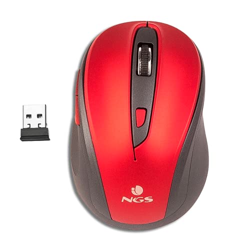 NGS EVO MUTE RED - Kabellose Optische Maus, 2.4GHz, USB-Maus für Computer oder Laptop mit 5 LautloseTasten und Scrollfunktion, 800/1600dpi, Rot