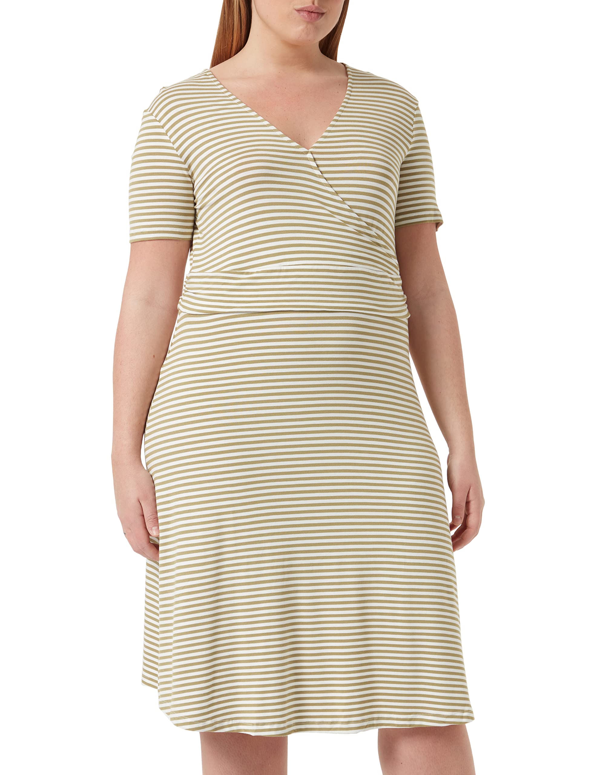 TOM TAILOR Damen Kleid in Wickeloptik 1032059, 29295 - Olive Horizontal Stripe, 44