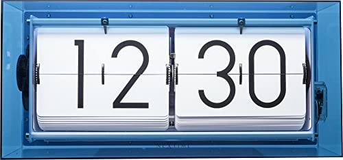 NeXtime Big Table Clock/Wall Clock Big FLIP Clear, Folding Number Clock, Acrylic, Blue transparent, 36 x 16,7 cm