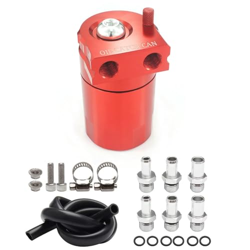 Heinmo Polish Baffled Universal Aluminium Ölauffangbehälter Oil Catch Can Reservoir Tank Cans Entlüftungsfilter mit Schlauch-Kit Ölbehälter (Red)