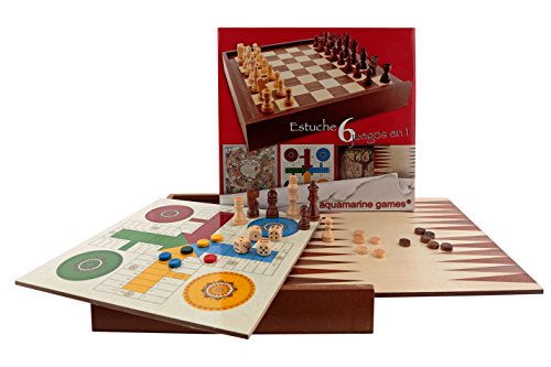 Aquamarine Games - 6 Klassische Spiele: Schach, Damen, Backgammon, Gänse, Patchis, Leiter (CP030)
