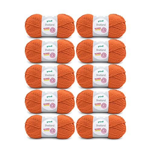 Gründl Shetland Wolle (modisches und weiches Strickgarn aus 80% Polyacryl und 20% Wolle, 100 g / 170 m, Nadelstärke: 7-8, 10 x 100 g), orange