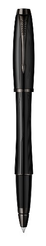 Parker S0949170 Urban Premium-Tintenroller (mattschwarz mit glänzenden schwarzen Verzierungen, schwarze Tinte)