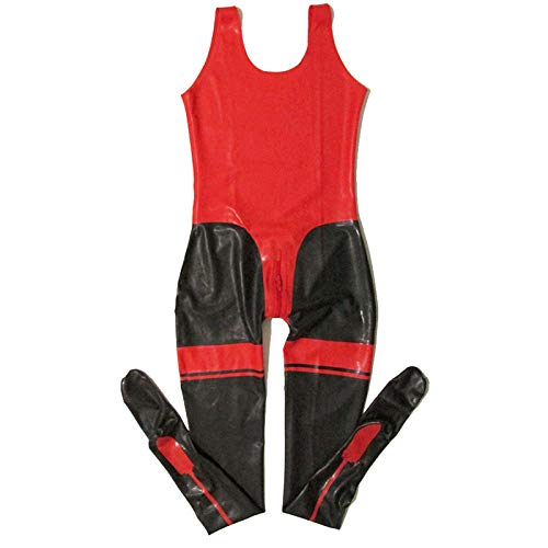 Rote und schwarze sexy ärmellose Frauen S Latex Catsuit Frauen Socken Angehängte Gummi Handgemachte Jumpsuit BNLC163-rot_Xs