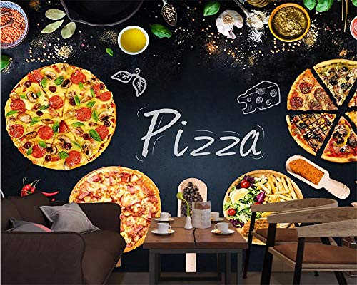 Yimesoy Benutzerdefinierte Tapete 3D Wandbild Persönlichkeit Pizza Restaurant Tafel Hintergrund Wandkunst Wohnzimmer Schlafzimmer Restaurant Tapete 200Cm(W)×140Cm(H)