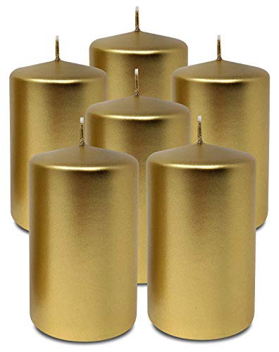 Hyoola Metallic Stumpenkerzen - Kerzen Gold 6er-Pack - Stumpenkerzen Gold - Dekorative Stumpenkerzen Groß Hergestellt in EU - Kerzen Lange Brenndauer - 6 cm x 10 cm