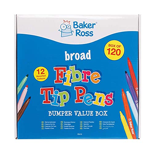 Baker Ross FE413 Großpackung Filzstifte mit Dicker Spitze für Kinder - 120 Stück, Buntstifte Set für Erwachsene und Kinder zum Malen und Gestalten