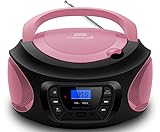 Tragbarer CD-Player | | CD/CD-R | USB | FM Radio | AUX-In | Kopfhöreranschluss | Kinder Radio | Boombox | CD-Radio | Stereoanlage | Kompaktanlage (Pretty Pink)