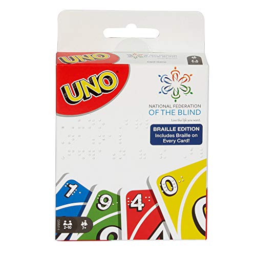 UNO Braille Family Card Game for Blind and Low Vision Players, with 112 Card Deck and instructions, makes a great gift for kids against 7 years and old
