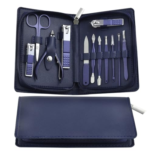 Blau 12-teiliges Nagelknipser-Nagelscheren-Set, Nagelkunst-Werkzeuge, komplettes Maniküre-Set, 12-teilig