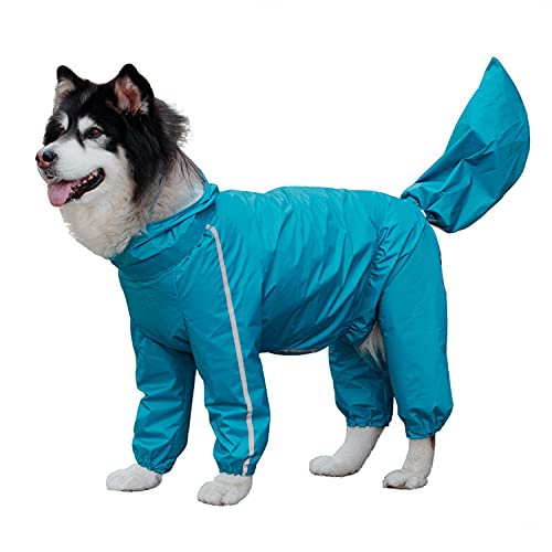 SIQI Pet Supplies Hunde-Regenmantel mit vier Beinen, für große Hunde, wasserdicht, Golden Retriever, Größe M und L, Blau