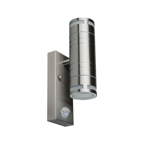 VT-7632S GLASS GU10 WALL FITTING WITH SENSOR, STAINLESS STAINLESS STEEL BODY(H:21,5 cm) - 2 WAY IP44