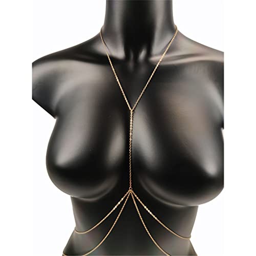 QZH Taillenkette Körperschmuck Sexy Brustkette Bikini Bauchketten für Frauen Kreuzbund Ketten Overall für Damen Mädchen Strand Damen (Gold, Einheitsgröße)
