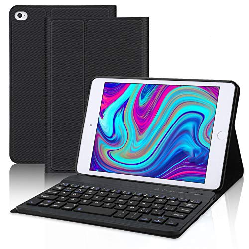IVEOPPE Tastatur Hülle für iPad Mini 7.9 Zoll 5. Generation 2019 /iPad Mini 4/3/2/1, Bluetooth Deutsches QWERTZ Tastatur Hülle, Slim Cover mit Abnehmbarer Tastatur (Schwarz)