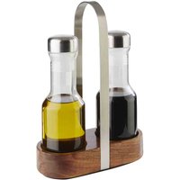 APS Essig- & Öl-Menage „Wood, Essig und Öl Gefäße, matt poliert, Glasbehälter mit Edelstahl-Deckel und Drehverschluss, 7,5 x 16 cm, 24,5 cm Höhe