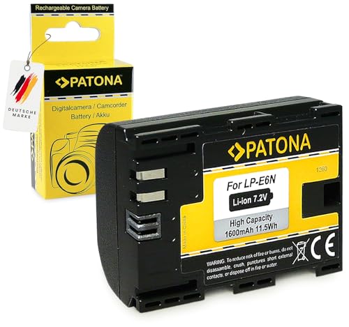 PATONA Akku LP-E6 1600mAh kompatibel mit Canon EOS 5D Mark II Mark III 60D 70D 80D 90D XC10, EOS R