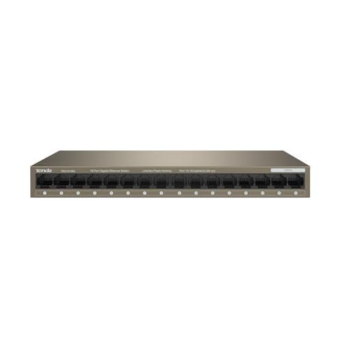 Tenda TEG1016M 16-Ports Gigabit Ethernet LAN Switch,Plug-und-Play Netzwerk Switch mit One Key VLAN Modus,6kV Blitzschutz,10/100/1000 Mbps RJ45 Ports,Lüftlos,Desktop/Wandmontage,Metallgehäuse