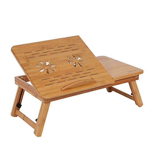 Laptop Schreibtisch, Bambus Einziehbar und Faltbar Laptoptisch mit Schublade für Frühstücks, Zeichen oder Lesen, 50 x 30 x 20 cm