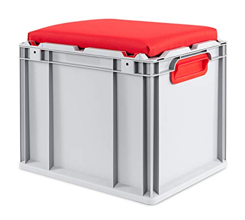 aidB Eurobox Seat Box, rot, (400x300x365 mm), Griffe geschlossen, Sitzbox mit Stauraum und abnehmbarem Kissen