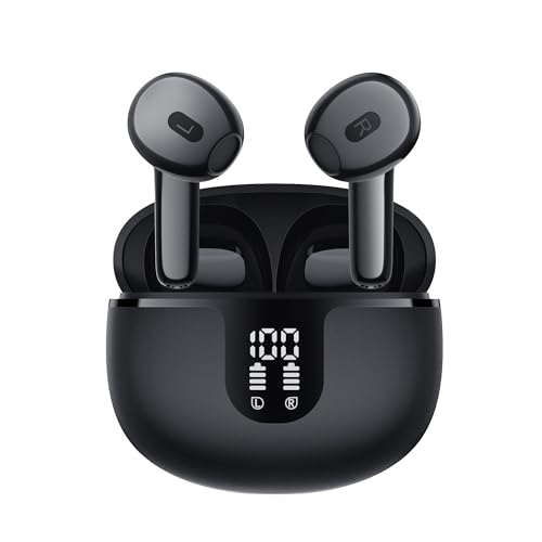 Lobwerk Bluetooth 5.3 Kopfhörer In Ear Kopfhörer Kabellos Wasserdicht Wireless Earbuds Ohrhörer USB-C LED-Anzeige (Schwarz)