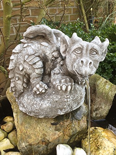 Steinfigur Drache Wasserspeier Garten Deko Steinguss Gartenfiguren Teich