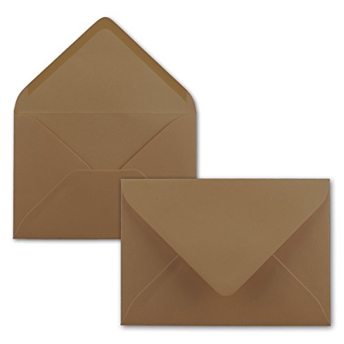 200x Briefumschläge B6-17,5 x 12,5 cm - Kastanienbraun - Nassklebung mit spitzer Klappe - 120 g/m² - Für Hochzeit, Gruß-Karten, Einladungen