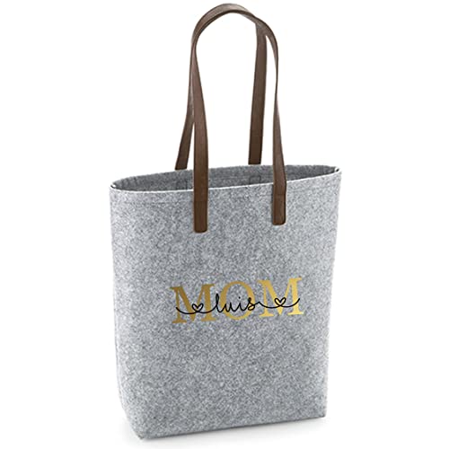Filztasche Damen-Tasche mit Motivdruck | Bedruckt und Personalisiert | Shopper Geschenk Handtasche Einkaufstasche Mama Oma (Hellgrau MOM)