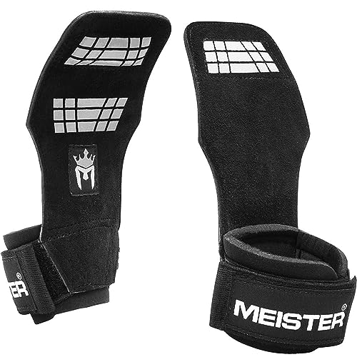 Meister Elite Leather Weight Lifting Grips w/Gel Padding (Pair) -Small/Medium Griffe zum Gewichtheben, Schwarz, S/M