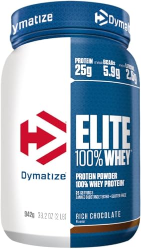 Dymatize Elite 100% Whey Rich Chocolate 942g - High Protein Low Sugar Pulver + Whey Protein und BCAAs