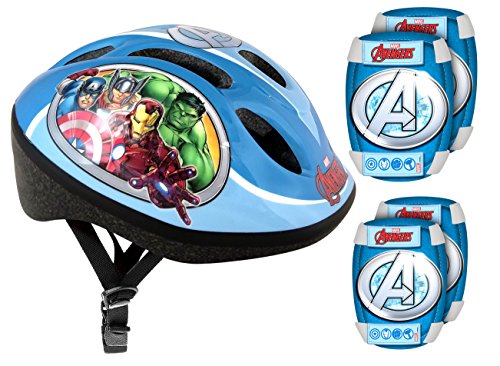 Marvel AV299507 Helm + ELLBOGEN & Knie Schutz Avengers, Multicoloured, 50/56 cm