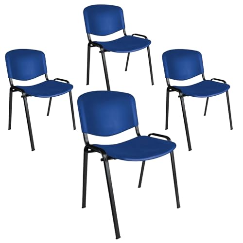 Topsit Büro & More 4er Set Besucherstühle, stapelbarer Konferenzstuhl, mit Sitz und Rückenlehne aus Kunststoff. (Blau)