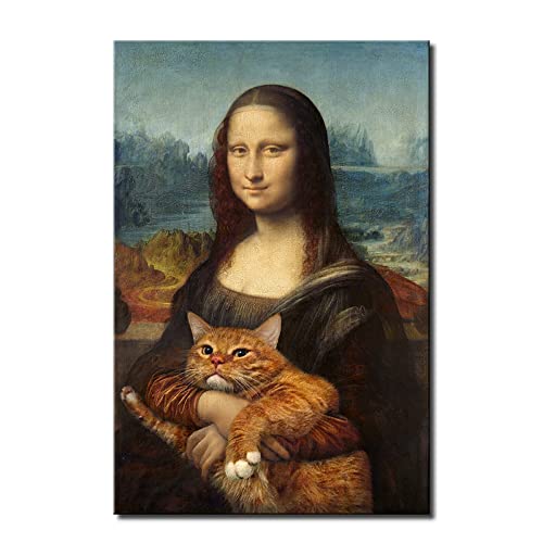 Die Fette Katze In Den Armen Der Mona Lisa Poster Und Druck Tier Wandkunst Leinwand Malerei Poster Bild Wohnzimmer Wohnkultur,Wg506,80X120 Cm Kein Rahmen