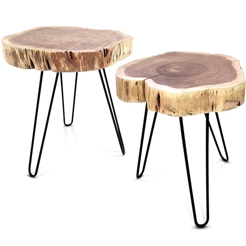 Beistelltisch Couchtisch im 2er-Set Dickes Massivholz Echtholz rustikal Tischset Tische Sofatisch Couchtisch Tisch 50x40cm