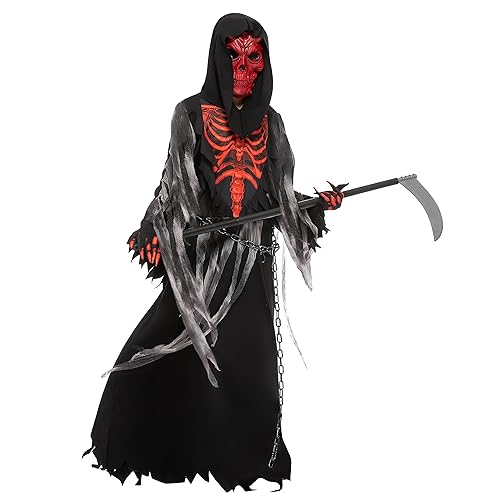 Spooktacular Creations Halloween Kostüm für Jungen mit rotem Totenkopf-Motiv, für Party (XL (12-14 yr))