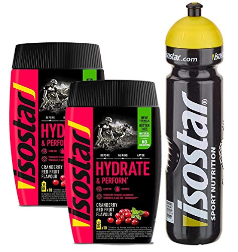 Isostar Hydrate & Perform -Red Fruits - 2x400g Pulver | 2er Angebotspack + Original 1000ml-Trinkflasche