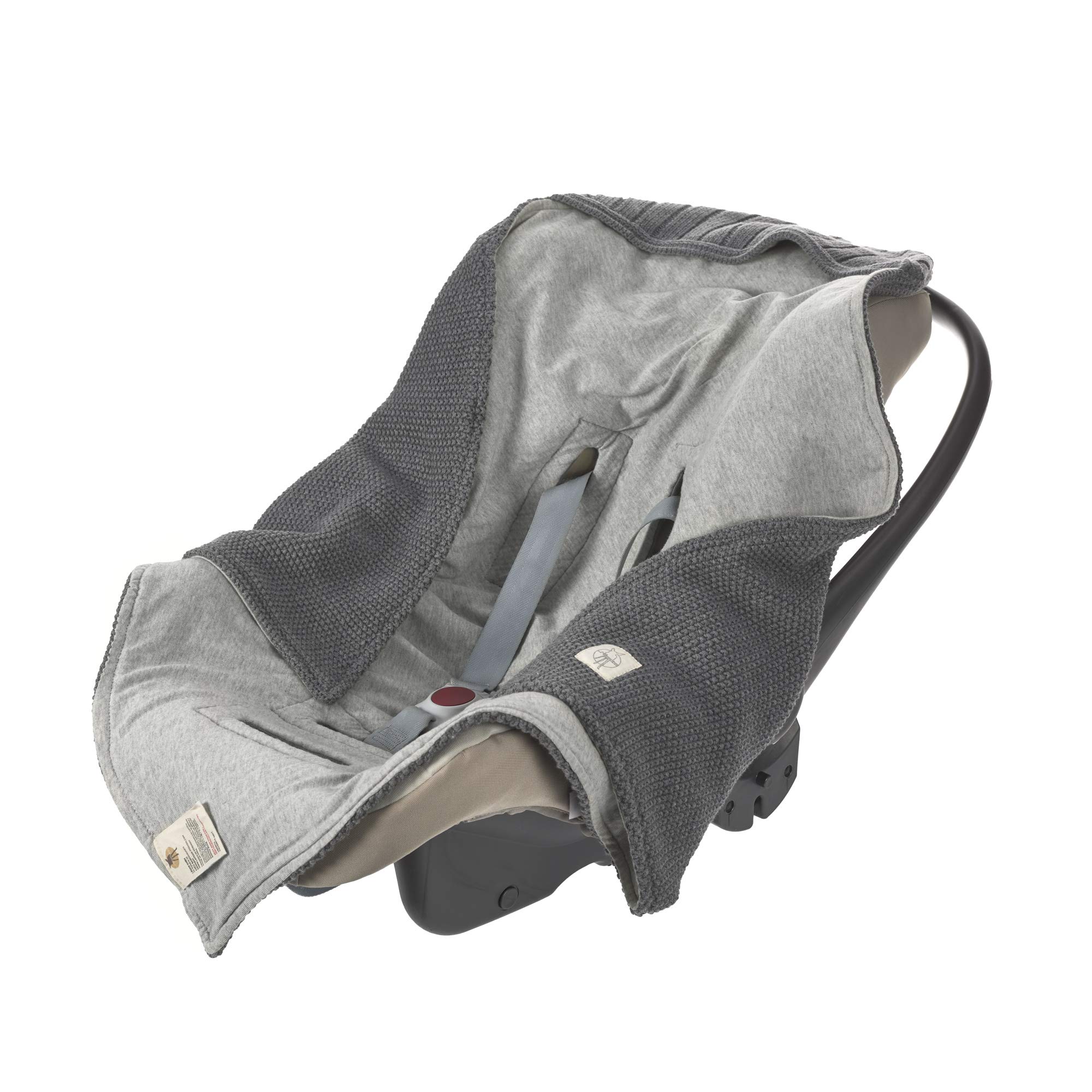 LÄSSIG Baby Strickdecke für Autositz Autositzdecke Einschlagdecke Babyschale 100% Bio-Baumwolle GOTS anthracite