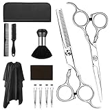 Xinapy 12pcs Hair Scissors Set,Stainless Steel Professional Barber Hairdressing Scissors Kit,Thinning Shears,Cutting Scissors,Cape,Clips,Hair Razor Comb