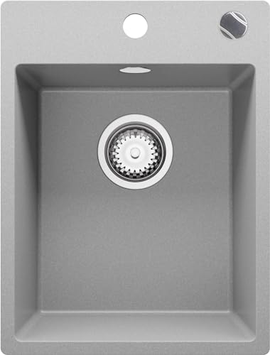 Granitspüle Grau 40 x 50 cm, Spülbecken + Siphon Automatisch, Küchenspüle ab 40er Unterschrank in 5 Farben mit Siphon, Einbauspüle von Primagran