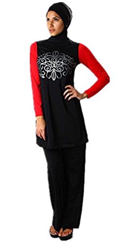 Muslimischen Damen Badeanzug Muslim Islamischen Full Cover Bescheidene Badebekleidung Modest Muslim Swimwear Beachwear Burkini (Int’l – M, Detachable Hijab-2)