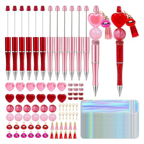 RIVNN Valentinstag-Perlenstifte, DIY-Stift-Set, perfekt als Valentinstagsgeschenk, Schul- und Bürobedarf, 12 Stück