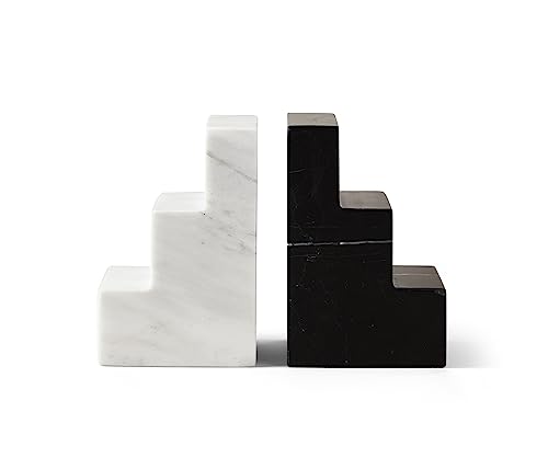 Printworks Buchstütze Stair Cube aus Marmor (2er Set) in schwarz-weiß, 9 x 6 x 9 cm, PW00548