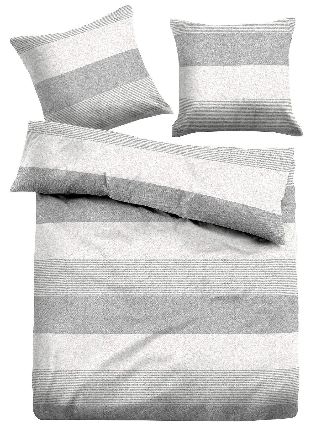 TOM TAILOR 0849790 Bettwäsche Garnitur mit Kopfkissenbezug Melange Flanell Gradual Stripes 1x 135x200 cm + 1x 80x80 cm grey