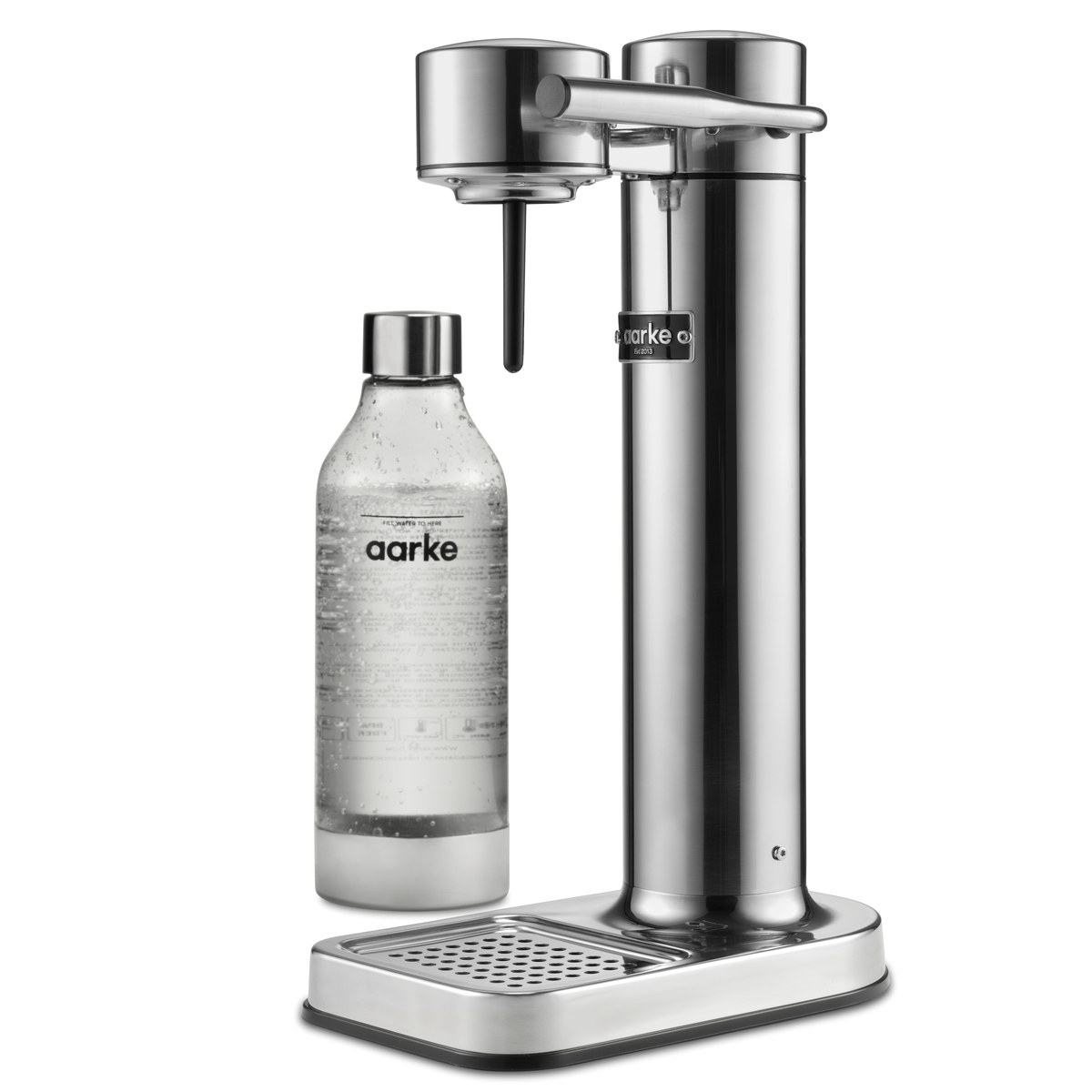 Aarke Carbonator II Wassersprudler (Edelstahl Gehäuse, Soda Sprudelwasser, inkl. PET-Flasche, kompatibel mit CO2 Sodastream Zylindern) Silber