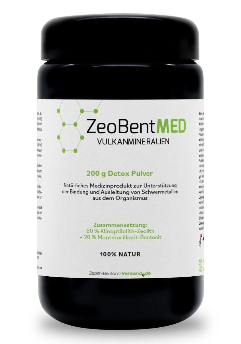 ZeoBent MED Detox-Pulver 200g, Zeolith-Bentonit, Miron Violettglas, Medizinprodukt, Apothekenqualität, Darmreinigung, Entgiftung von Schwermetallen, Entgiftungskur, Vulkanmineralien, Heilerde