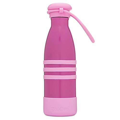 yumbox Aqua - Edelstahl Kinder Trinkflasche, 420 ml (Pacific Pink, mit Griff) - Auslaufsicher, Kohlensäure geeignet, inkl. farbiger Silikonbänder