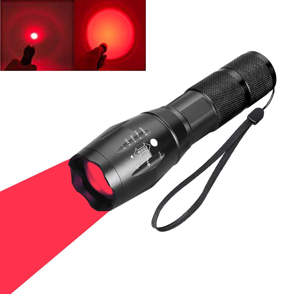 Rotlicht LED Taschenlampe, rote taktische Taschenlampe Signallampen Zoomable einstellbarer Fokus 1-Modus für Nachtsicht Astronomie Angeln